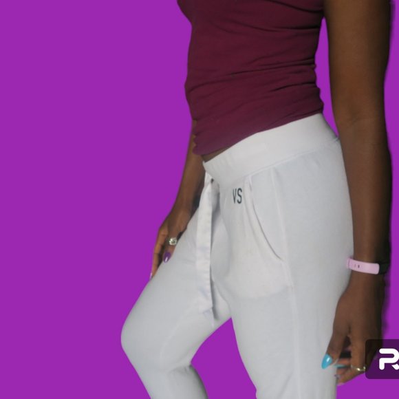 Victoria's Secret "vs" on left leg joggers drawstring sweatpants in white black - Picture 3 of 8